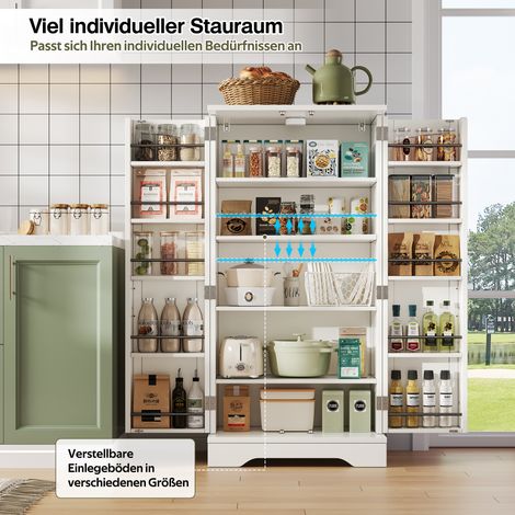 Meuble de rangement cuisine 120x60x40 cm avec luminaire LED détecteur de mouvement, armoire 2 portes à étagères réglables et casiers de porte – parfait pour salle à manger, séjour ou cuisine, blanc (1/5)