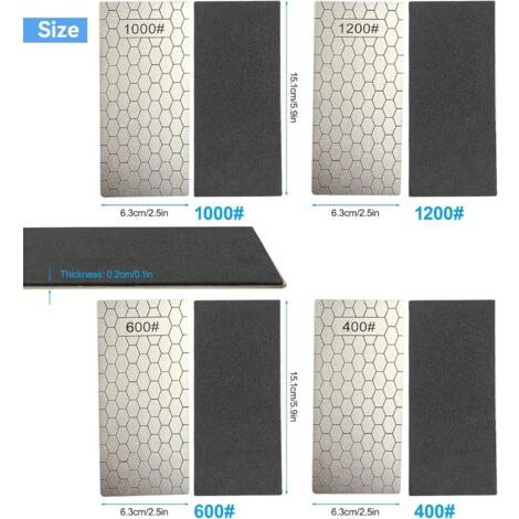 Set mit 4 Diamant-Schärfsteinen – Körnung 400/600/1000/1200 – Wabenstruktur für effizientes Schärfen – Kompakt und leicht (1/4)