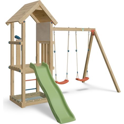Trigano Spielturm Holz "EASY XPLORER 2", mit 2 Schaukelsitzen, Sandkasten mit Netz, Plattform mit Rutsche und Fernglas (1/4)