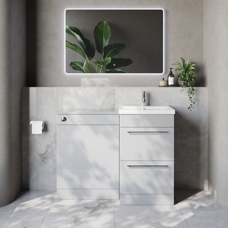 Napoli 390 Cento Gloss Grey Pearl 1100mm 2 Drawer Vanity Unit Toilet Suite with Glide Basin - 1100mm - Chrome 320mm HandleWithout Kingston Toilet Pan