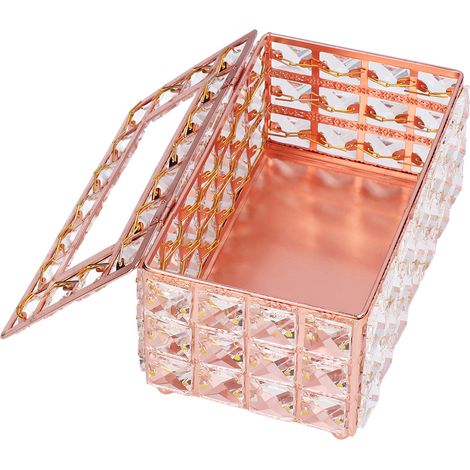 Kosmetiktuchbox aus Kristallglas, europäischer Stil, multifunktionale Aufbewahrungsbox fürs Büro, roségoldene Verzierung (1/5)