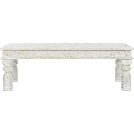 Table basse, table de salon rectangulaire en bois sculpté coloris blanc - longueur 150 x profondeur 76 x Hauteur 48 cm (1/5)
