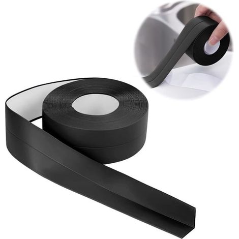 Bande d'étanchéité pour baignoire - 3,2 m x 55 mm, bande d'étanchéité autocollante en PVC - Base flexible noire (1/5)