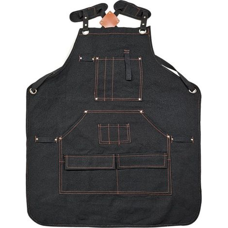 Delantal, Delantal de trabajo para hombre, Delantal de lona, Adecuado para carpintería, jardinería y trabajos de taller, 75 x 63 cm, Negro (1/5)
