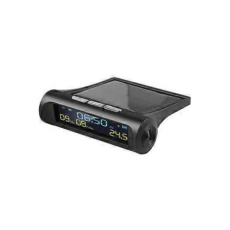 Digitale Solaruhr fürs Auto mit LCD-Anzeige für Uhrzeit, Datum, Temperatur und Innenraum – für den persönlichen Gebrauch im Freien.