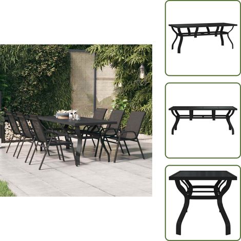 Gartentisch Schwarz 180x80x70 cm Stahl und Glas - Esstisch - Gartentisch - Terrassenmöbel - Edelstahltisch - Glastisch (1/5)