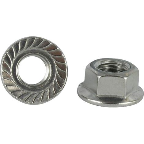 Ecrou Hexagonal HU Embase collerette crantée M12 Inox A4