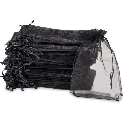 50 Sachet en organza, cordon de serrage, 7x9 cm, noir, mariage fête
