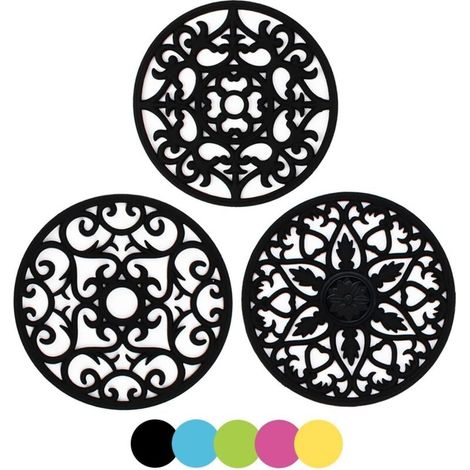 3 Set Silicone Tapis à Dessous de Tapis Intressement Sculpté Multi-Usage - sous-Verres Durables Non Slip Isolés (Black-TY) (1/4)