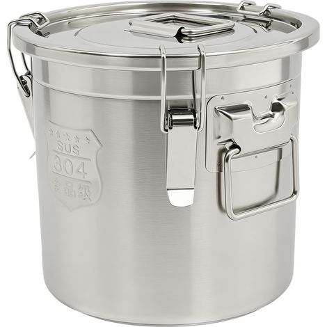 Seau hermétique en acier inoxydable avec couvercle 12 L – Conteneur de stockage pour riz, farine, céréales et aliments secs – Poignées latérales – Boîtes de conservation cuisine – Argent – Anti-humidi (1/5)
