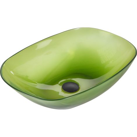 Lavabo sobre encimera de baño solid surface semi transparente 54 x 36 cm verde MOENGO (1/5)