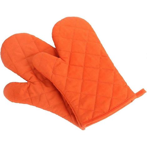 Mujixi Lot de 2 gants de cuisine en polyester-coton résistants à la chaleur, pour micro-ondes et barbecue - orange (1/5)