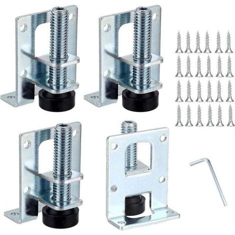 Lot de 4 pieds de nivellement réglables pour meubles en forme de L, supports de montage de meubles, pieds de table de nivellement de meubles en métal pour établi, armoire, armoire, 5,1 cm. (1/4)