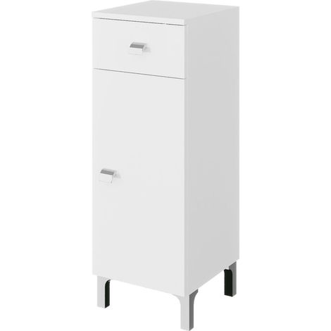 Mobiletto da Bagno Basso Bianco Piccolo Semplice Moderno 1 Anta 1 Cassetto (1/4)