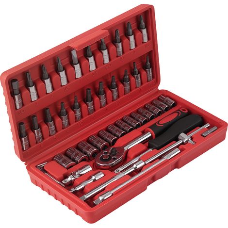 46pcs 1/4 Drive Ratchet Socket Set 4-14mm Hex Phillips Bits Tools (1/5)