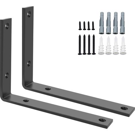 2 robuste Wandhalterungen – 5 mm Stahl – 90°-Winkel – Stabile, schwebende Halterung – Wohnzimmer, Küche, Schlafzimmer – 200 x 150 mm, Schwarz (1/5)