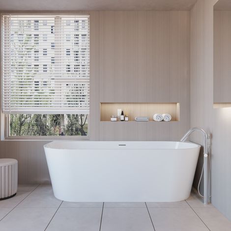 Baignoire d'angle en acrylique Blanc brillant pour salle de bain 150x72x65cm,avec Pieds,Bonde et Tuyau (1/5)