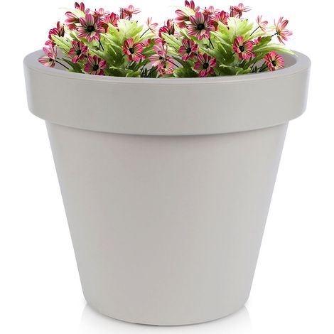 Vaso da giardino rotondo in plastica beige, 39x35 cm (1/5)
