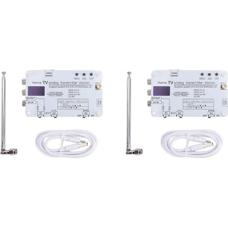 Émetteur de signal TV analogique blanc (x2) pour usage domestique, avec écran OLED, compatible avec les téléviseurs du monde entier. (1/5)