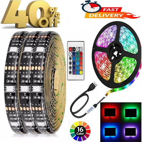 Bande LED USB RGB 5050 de 1 à 5 m pour éclairage de placards et de cuisine - Kit complet de bande LED 1 m multicolore (1/4)