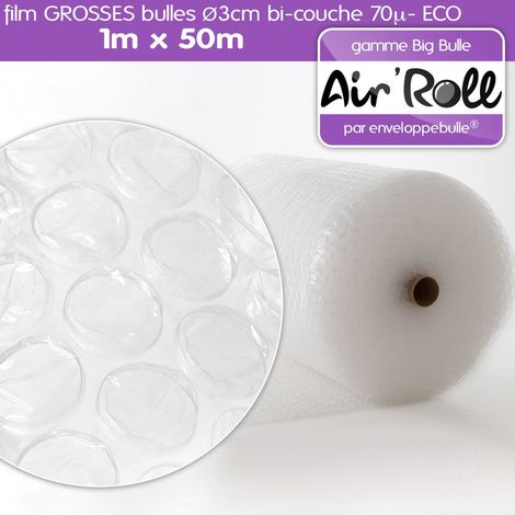 Film bulle de protection 1m x 50m – Bulles de 30mm – Épaisseur 12mm – Anti-choc et anti-vibrations – 100% recyclable – Enveloppebulle