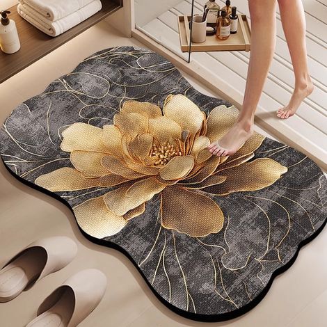 Tapis de bain en terre de diatomée luxueux – Forme organique irrégulière, absorption rapide de l’eau, antidérapant 3D, résistant à la saleté et à l’usure – Idéal pour salle de bain (60 x 90 cm, modèle