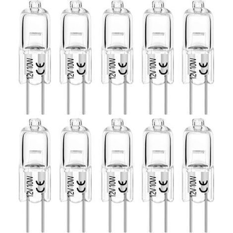 Ampoules halogènes G4 10W 12V T3 type Jc culot à 2 broches de remplacement pour éclairage paysager sous armoire, spot sur rail, dimmable (paquet de 10) (1/5)