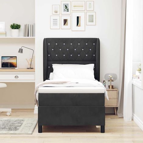 vidaXL Lit à ressorts avec matelas Noir 200 x 90 cm Velours (1/5)