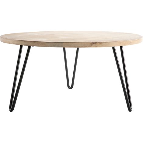 Table basse ronde bois manguier massif et métal noir D80 cm VIBES (1/4)
