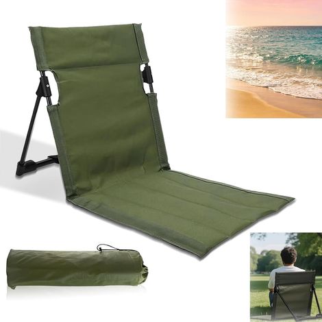 Tapis de Plage Avec Dossier, Transat Pliable, Plage, Chaise de Plage, Impermeabile e Resistente Alle Macchiecon Sacchetto Portaoggettipour Camping pour La Randonnée les Vacances la Plages (Vert) (1/5)
