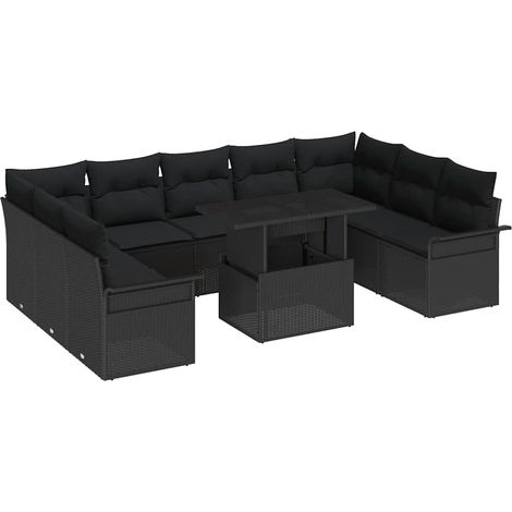 Gartensofa-set mit Kissen mit Kissen 10 pcs Schwarz Poly Rattan