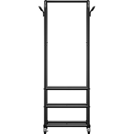 Mophorn Portant à vêtements mobile avec roulettes, structure en acier carbone, équipé d'une tringle de suspension, crochets latéraux et 3 étagères de rangement, capacité de charge de 45 kg