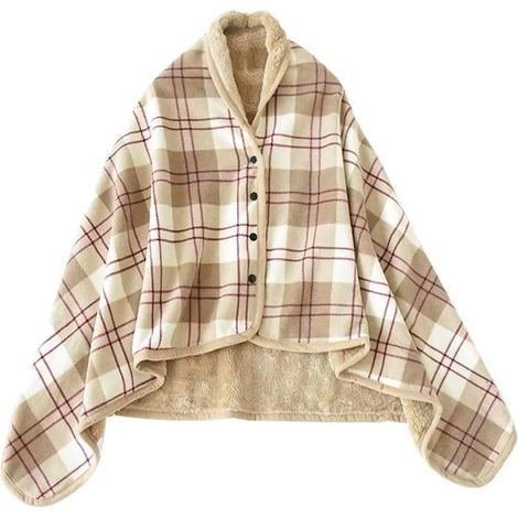 Poncho - Couverture Portative à Boutons - Matière Sherpa Flanelle - Pour Intérieur Maison Bureau Canapé - Taille Unique Adulte