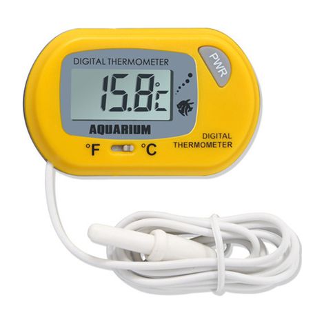 Thermomètre numérique LCD pour aquarium avec ventouses et sonde étanche pour aquarium, vivarium et terrarium à reptiles (2 pièces, jaune)
