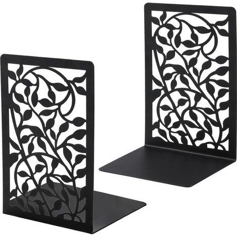 Lot de 2 paires de serre-livres en métal pour étagères, serre-livres en forme d'arbre pour livres lourds, noirs, pour la maison, le bureau, l'école (1/4)