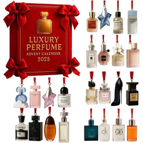 Calendrier de l'Avent 2025 avec ornements en acrylique et parfum de luxe - Coffret de compte à rebours de Noël de 24 jours pour femmes et hommes