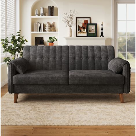 Canapé 2 places 161,5x79x83,5 cm en chenille gris foncé avec poches pour petit espace – MEUBLIV (1/5)