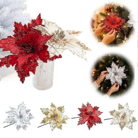 Artificial Christmas Flower with Glittering Sequin Details for Tree Topper and Holiday Wreath (1/4)