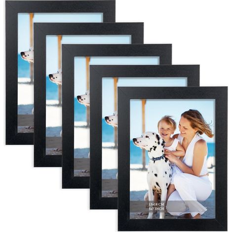 Cadre photo 13x18 cm Noir, cadre en bois MDF, lot de 5 pièces, verre acrylique haute transparence, cadre moderne interchangeable pour photos, tableaux et œuvres d'art