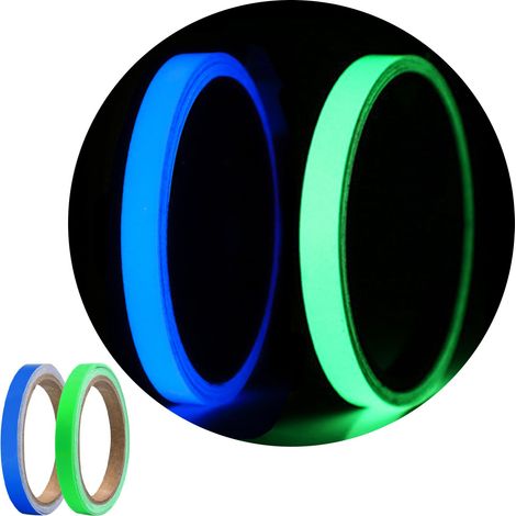 2 Rouleaux Autocollant Fluorescent,1cmx5m Ruban Autocollant,Imperméable Ruban, Ruban Adhésif,pour avertissement de sécurité,Escaliers,Marches(bleu+Vert) (1/5)
