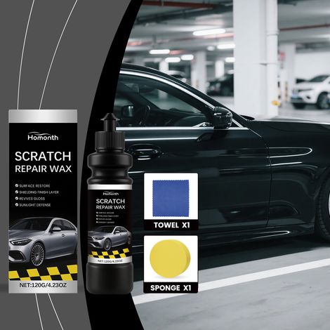 Car Scratch Repair Kit - Cleans and Cares for Paint Scratches and Damage - 120g x 1, Sponge x 1, Towel x 1 (1/5)