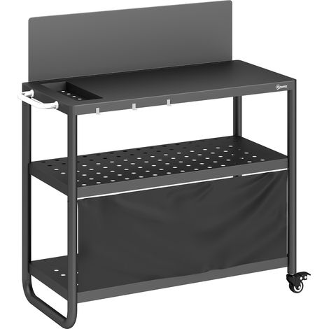 Desserte Jardin Gualtiero Mobile Noir Organisation Barbecue Cuisine Extérieur