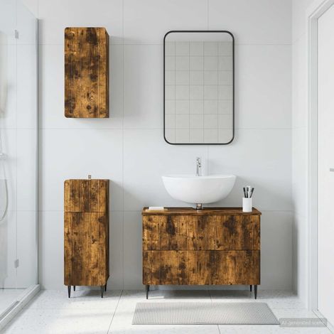vidaXL 3 Piece Bathroom Cabinet Set ZWOLLE Smoked Oak Engineered Wood (1/5)