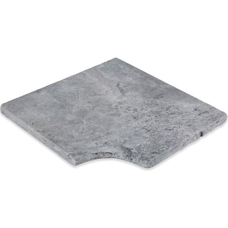 Angle Rentrant pour margelles Travertin 1er choix - 45,5x45,5x3 cm - Bord rond - Gris Silver