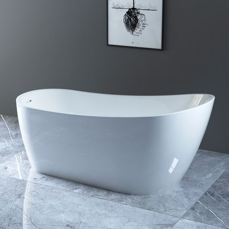 NRG Traditional Design Freestanding Slipper Bath White Acrylic Bathtub Built in Waste 1665 x 720mm (1/5)