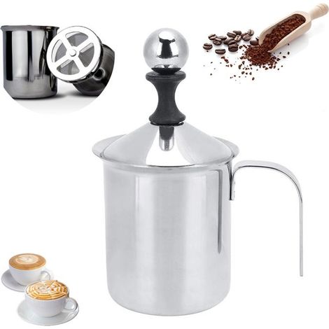 Manueller Milchaufschäumer, Edelstahl-Milchaufschäumer für Cappuccino und Latte, 400 ml (1/5)