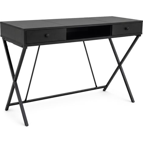 Computertisch Schreibtisch Industrial Schwarz CROSSLINE 120 cm 2 Schubladen 1 Ablage Schwarze Beine (1/5)