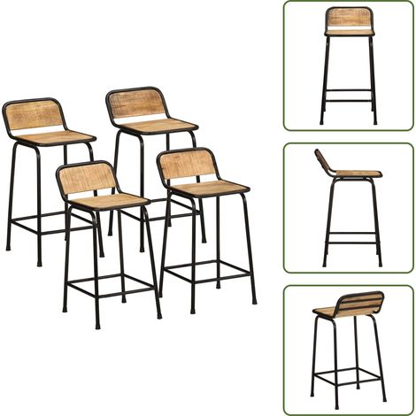 vidaXL Tabourets de bar lot de 4 bois massif manguier brut (1/5)