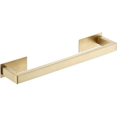 (35.5 cm) Self-Adhesive Stainless Steel Towel Rack for Bathroom with Single Bar Square Pattern Brushed Gold (1/5)