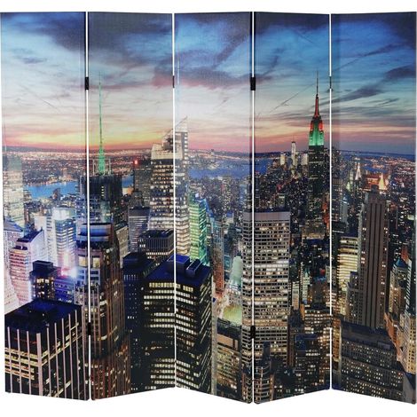 Biombo separador de ambientes 5 secciones 30 LED 180x200cm estampado Nueva York PAR04021